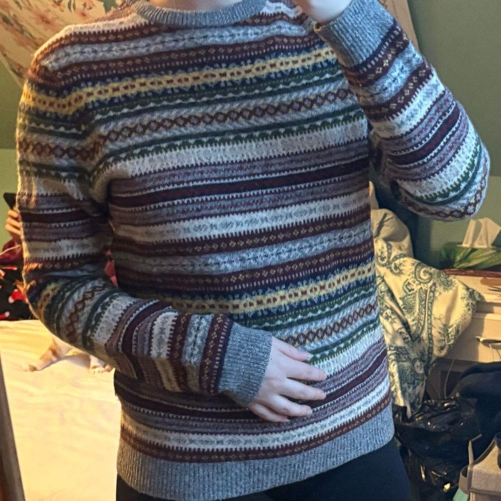 Simons Nordic Folk Sweater with Multicolor Stripes